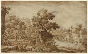 Landschaft mit Tänzern und Musikern