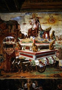 Detail des Wagens von Maia, aus September: Der Triumph des Vulkan, aus dem Raum der Monate, 1467-70 von Ercole de Roberti