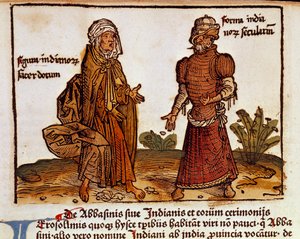 Beschreibung albanischer Kostüme: Ein Priester und ein Laie (Seite aus dem Reisebuch „Peregrinatio in terram sanctam“ nach der Pilgerreise ins Heilige Land von Bernard von Breydenbach) von Erhard Reuwich
