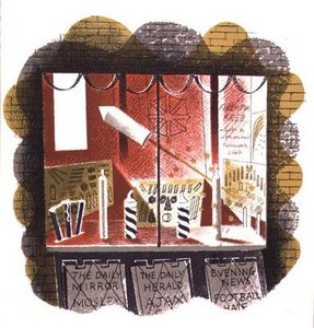 Der Zeitungshändler, gedruckt von der Curwen Press, aus High Street, von J.M. Richards, veröffentlicht von Country Life, 1938 (Satz von 24) von Eric Ravilious