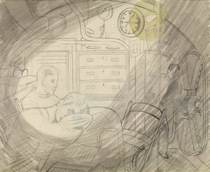 Die Kabine (oder das Quadrat) der leitenden Offiziere eines U-Bootes. Bleistiftserie von Eric Ravilious (1903-1942), eingeschifft auf einem U-Boot während des Zweiten Weltkriegs (1939-1945) von Eric Ravilious