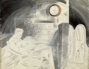 Die Kabine (oder das Quadrat) der leitenden Offiziere eines U-Bootes. Bleistiftserie von Eric Ravilious (1903-1942), an Bord eines U-Bootes während des Zweiten Weltkriegs (1939-1945)