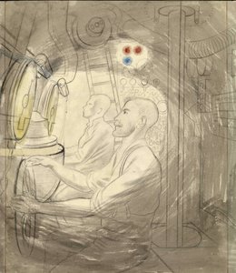 Der Tauchkontrollraum eines U-Bootes. Bleistiftserie von Eric Ravilious (1903-1942), eingeschifft auf einem U-Boot während des Zweiten Weltkriegs (1939-1945) von Eric Ravilious