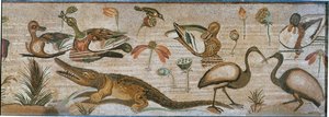 Wassertiere. Teil eines Mosaikbandes aus Pompeji, Italien