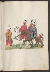 Personal der persischen Botschaft: Drei hochrangige Perser zu Pferd mit einem Begleiter von Erich Lessing