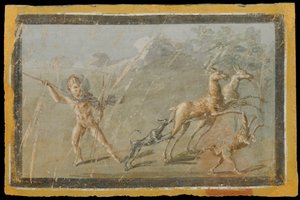 Jagdszene, Herculaneum, Haus der Hirsche, um 60-80 n. Chr., Wandmalerei von Erich Lessing