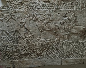 Die assyrische Armee von König Ashurbanipal im Kampf während des Feldzugs gegen Elam von Erich Lessing