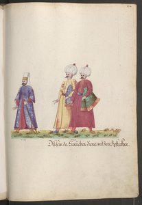 Der Serail der Sultanin: Eunuch mit zwei Dienern, die Pferdedecken tragen von Erich Lessing