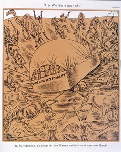 Satire zum Thema der Weltwirtschaft, Simplicissimus, ca. 1930 (Lithographie)
