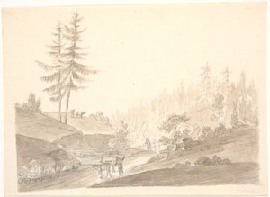 Norwegische Berglandschaft mit Vieh und zwei Männern von Erik Pauelsen