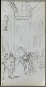 Skizzenbuch, Seite 63: Figuren in einem Hof