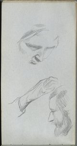 Skizzenbuch, Seite 70: Studie von zwei Gesichtern und einer Hand von Jean Louis Ernest Meissonier