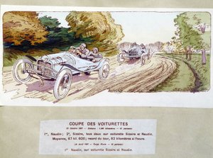 Autorennen: Kutschenrennen im Jahr 1907 - Zeichnung von Ernest Montaut (1878-1909) von Ernest Montaut