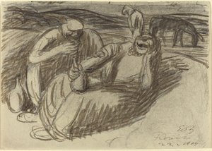 Italienische Bauern mit Weinflaschen von Ernst Barlach
