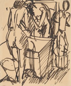 Akt mit Spiegel, vor einem Waschbecken stehend, 1908-1910 von Ernst Ludwig Kirchner