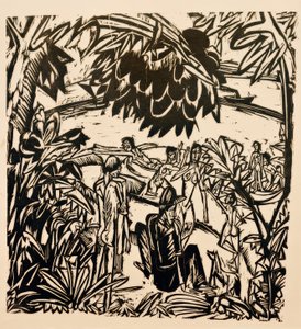 Badeszene unter Baumzweigen von Ernst Ludwig Kirchner