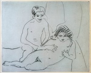 Paar, Ein nacktes Paar liegt auf einem Bett - Zeichnung von Ernst Ludwig Kirchner (1880-1938), New York, Museum of Modern Art