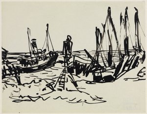 Küstendampfer und ankernde Boote (Fehmarn) von Ernst Ludwig Kirchner
