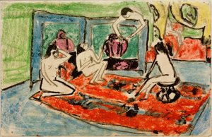 Postkarte an Maschka Mueller vom 17.02.1911 (Vier weibliche Akte im Atelier)