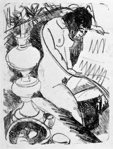 Sitzender lesender Akt von Ernst Ludwig Kirchner