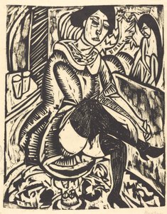 Frau, die ihren Schuh zubindet von Ernst Ludwig Kirchner