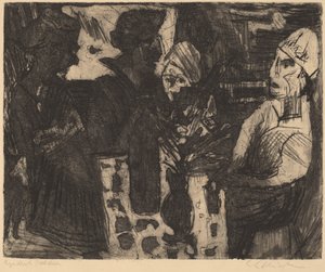 Frauen an einem Tisch in einem Raum (recto) / Nackte Frau (verso) von Ernst Ludwig Kirchner