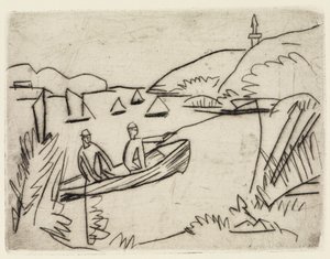 Zwei Badende an den Moritzburger Teichen/Angler im Boot auf dem Müggelsee von Ernst Ludwig Kirchner