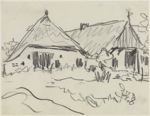 Zwei Bauernhäuser auf Fehmarn von Ernst Ludwig Kirchner