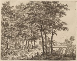 Landschaft mit einem Bauern, der Brennholz trägt, ca. 1800