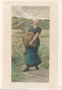 Gehende Frau mit schwerem Sack von Ernst Witkamp (signed by artist)