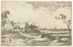 Bauernhof an einem Weg und Aussicht über Felder von Esaias van de Velde