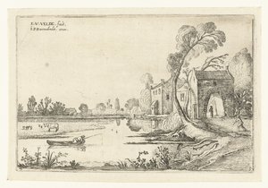 Landschaft mit einem Fluss und einem Torhaus von Esaias van de Velde