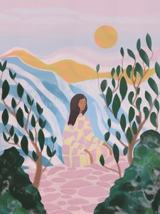 Frau in ruhiger Landschaft