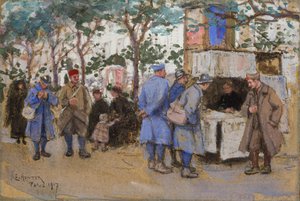 Soldaten an einem Zeitungsstand, Paris, 1917
