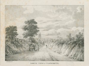 Tamworth - Fernansicht von Norden: Lithographie, undatiert [1796-1865] von Etienne Bruno Hamel