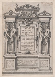 Speculum Romanae Magnificentiae: Titelseite graviert innerhalb architektonischer und skulpturaler...