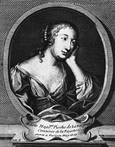 Medallion-Porträt von Marie-Madeleine Pioche de La Vergne, Comtesse de La Fayette (1634-1693), französische Schriftstellerin, Gravur von Etienne Jehandier Desrochers (1668-1741) von Etienne Jehandier Desrochers