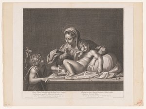Maria mit schlafendem Christus mahnt Johannes den Täufer zur Stille