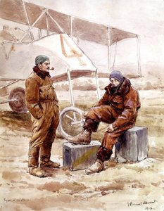 Piloten und Bomberflugzeug "Voisin" im Jahr 1917 von Etienne Prosper Berne Bellecour