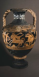 Amphore des Malers der Kentauromachie. Rotfigurige Keramik aus Porano (Umbrien). Etruskische Zivilisation. 4. Jahrhundert v. Chr.