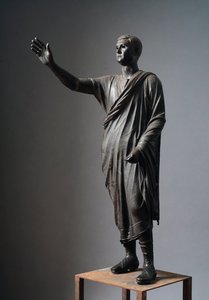 Aule Metele (Der Redner), römischer Redner - Etruskische Bronzeskulptur, h: 179 cm, ca. 90-70 v. Chr., aus Pila, Italien - Etruskische Zivilisation: „Der Magistrat von Perugia Aulus Metellus genannt der Redner“ Bronzeskulptur