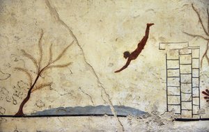 Griechische Kunst: Ein junger Schwimmer taucht. Fresko des Grabes des "Tauchers", Paestum von Etruscan