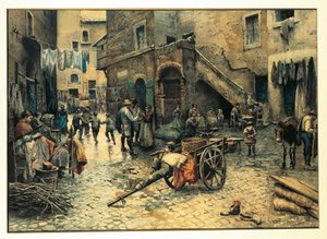 Italien, Rom, Straßenleben in der Via Capocciuto im (jüdischen) Ghetto in Rom von Ettore Roesler Franz von Ettore Roesler Franz