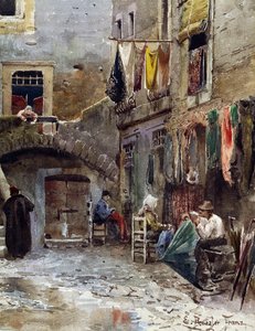 Mittelalterliche Überreste im Ghetto von Rom, von Ettore Roesler Franz (1845-1907), Aquarell aus der Serie Verschwundenes Rom, Detail, Italien