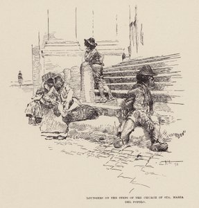 Faulenzer auf den Stufen der Kirche Santa Maria del Popolo von Ettore Tito