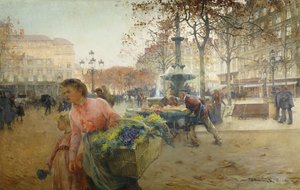 Place du Théâtre Français, Paris von Eugene Galien Laloue