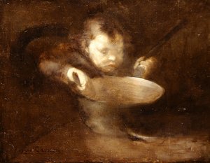 Kind am Kochtopf von Eugène Carrière