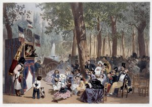 Die Vorstellung der Guignols auf den Champs Elysees in Paris im 19. Jahrhundert von Eugene Charles Francois Guerard