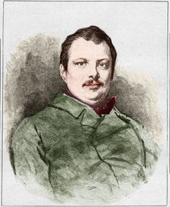 Porträt von Honoré Balzac im Jahr 1830 (1799 - 1850), französischer Schriftsteller. Gravur von Eugene Chiquet.