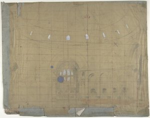 Entwurf für ein Bühnenbild an der Opéra, Paris: Kircheninnenraum, 1830-90 von Eugene Ciceri